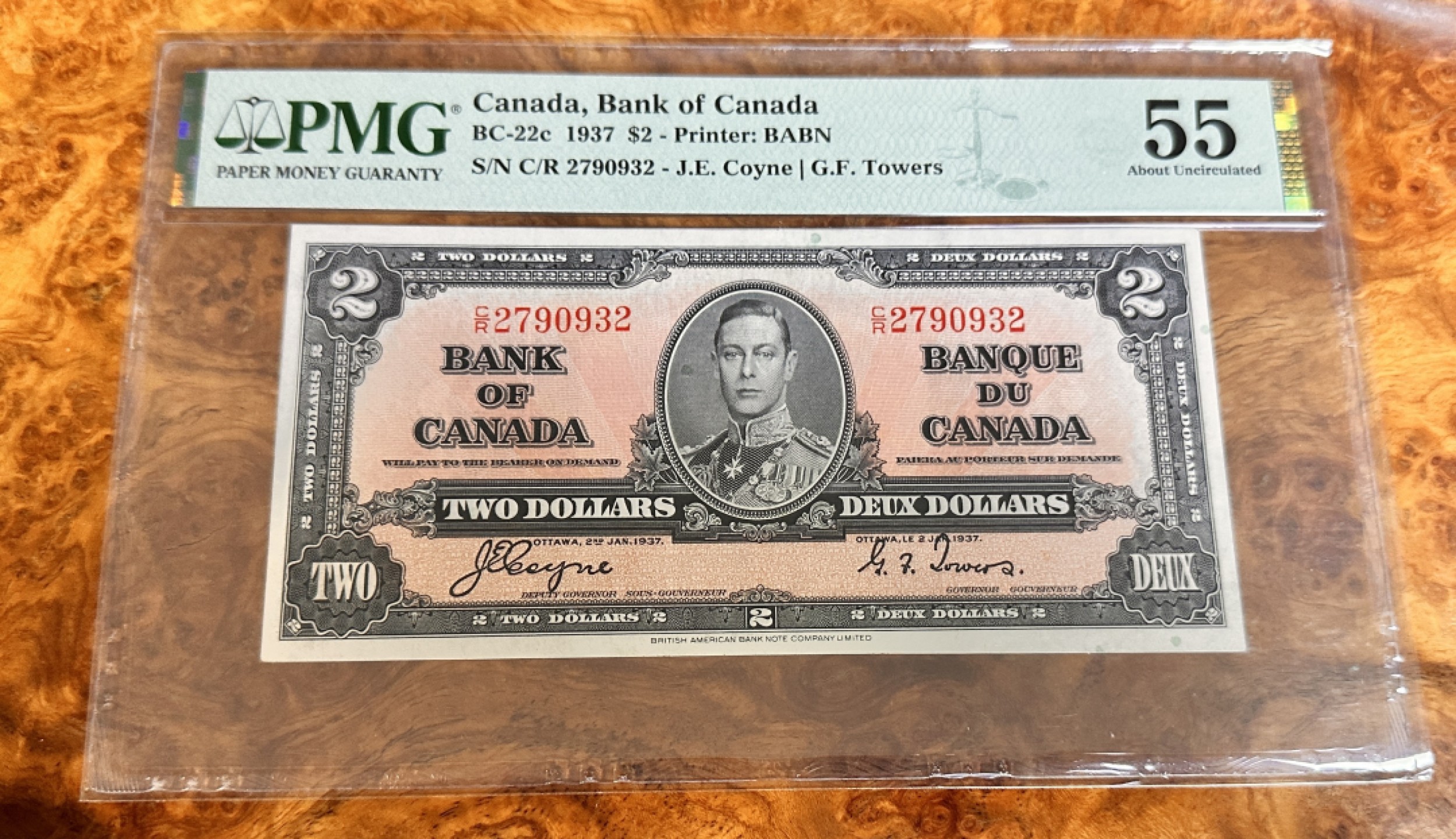 Chase Auction 第20期 - - 外钞、民国钞和人民币混合场！ 1937年加拿大2元，PMG55，乔治六世！