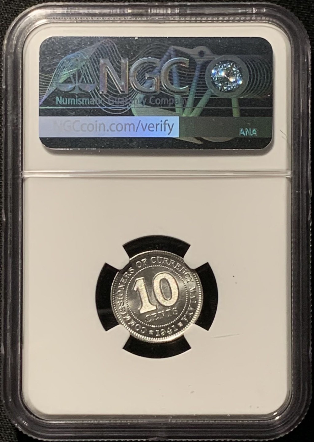 紫瑗钱币——第261期拍卖 马来亚 1941年 乔治六世 10分 银币 NGC MS64