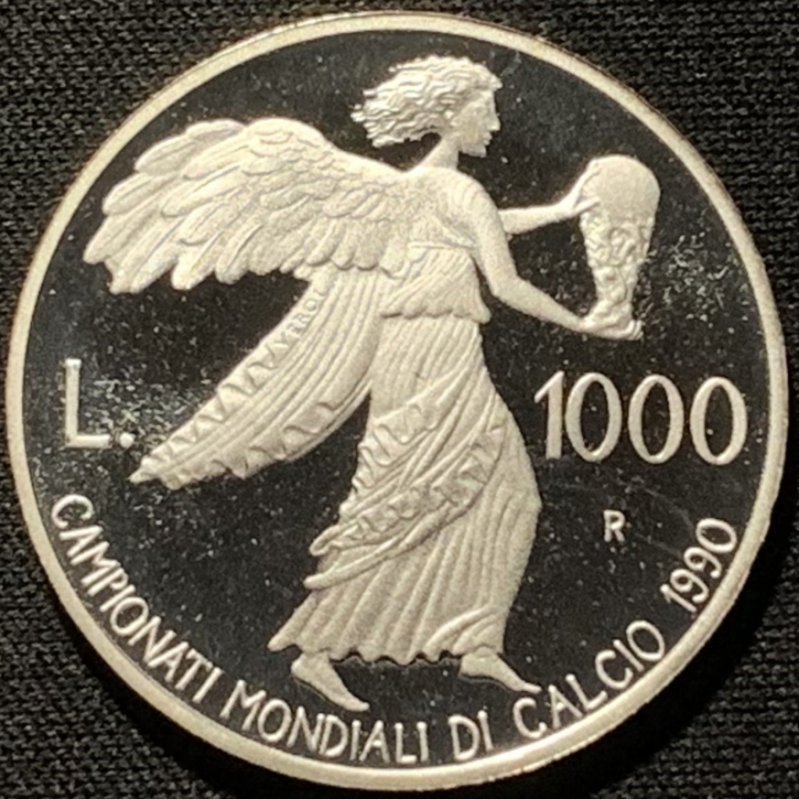 紫瑗钱币——第268期拍卖 圣马力诺 1990年 意大利世界杯 1000里拉 14.6克 0.835银 精制