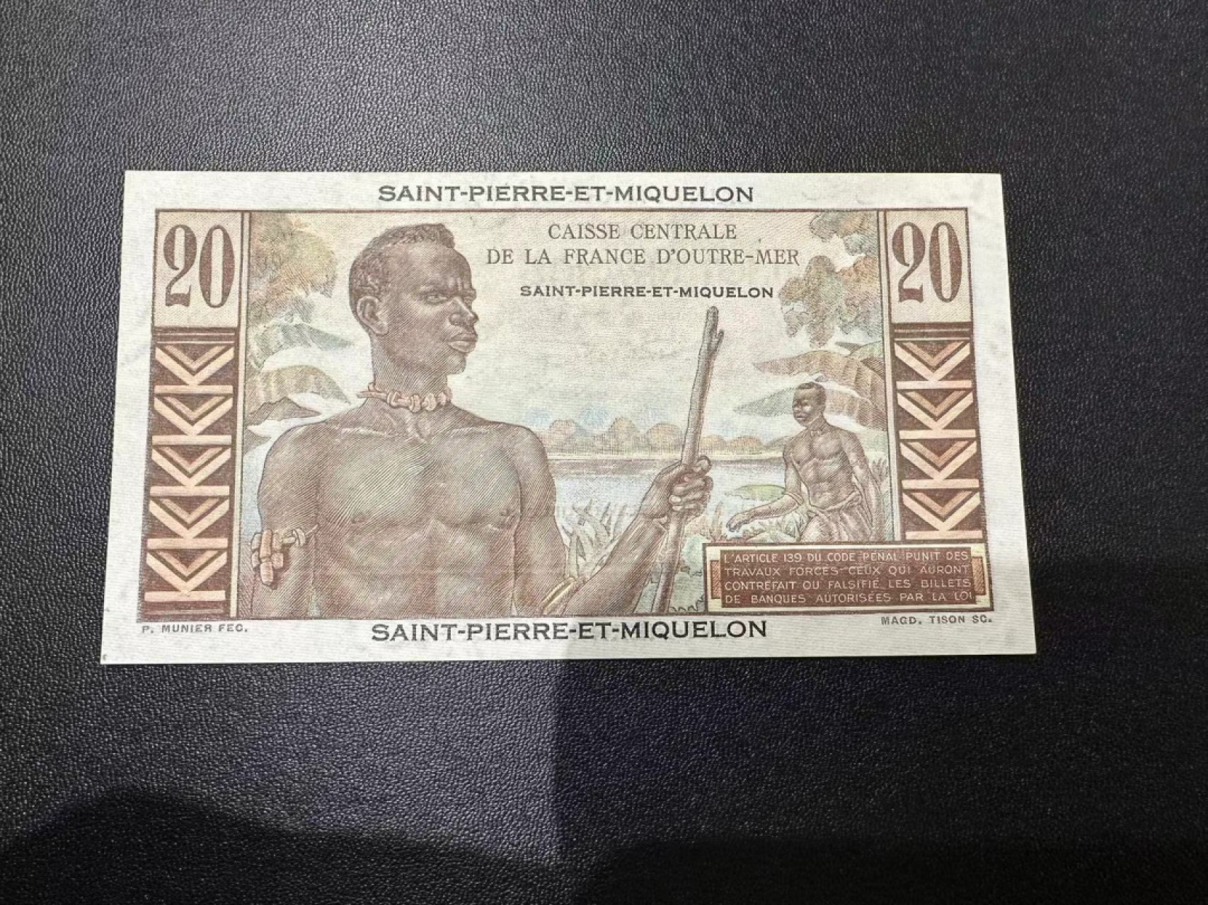 《外钞收藏家》第二百五十五期（连拍第三场） 法属圣皮尔和密克隆20法郎 近全新 受潮