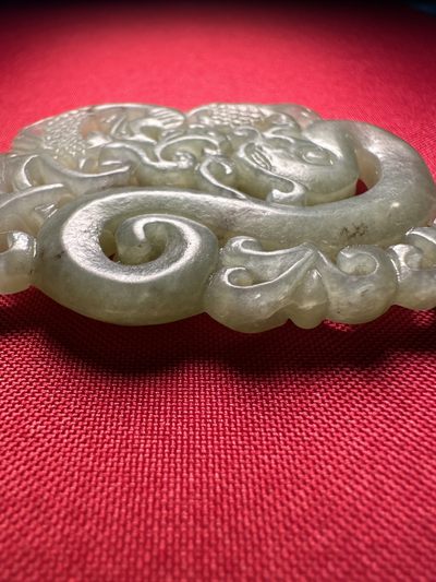 玉石翡翠玛瑙｜拍卖专场 和田玉厚实双面工镂空龙凤呈祥大坠