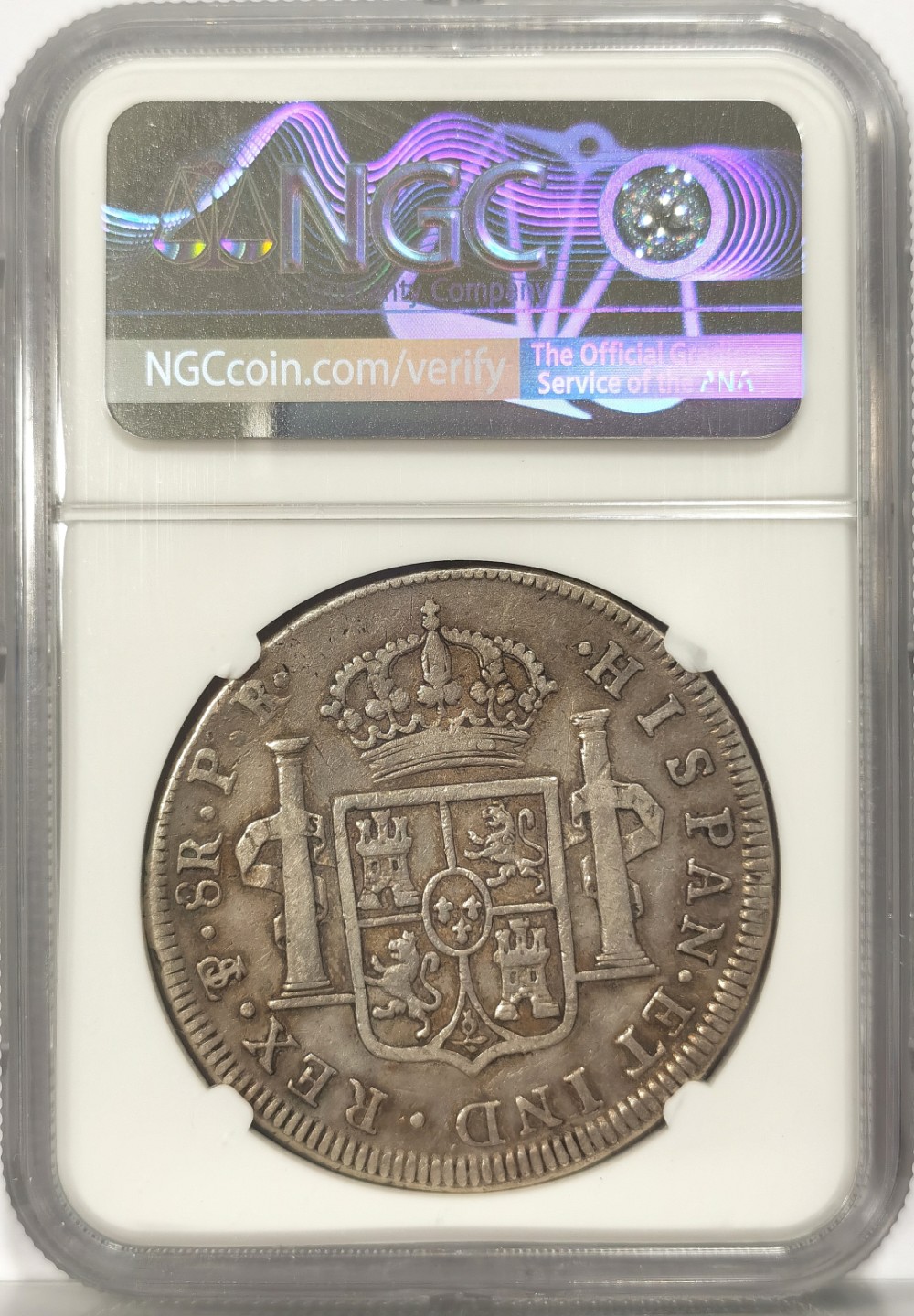 博洋堂“臻选之作”世界钱币精品专场暨第020期（全场包邮） NGC VF35 西属玻利维亚1793年卡四双柱8里亚尔大银币，麦稀奇这么多年唯一有分数的