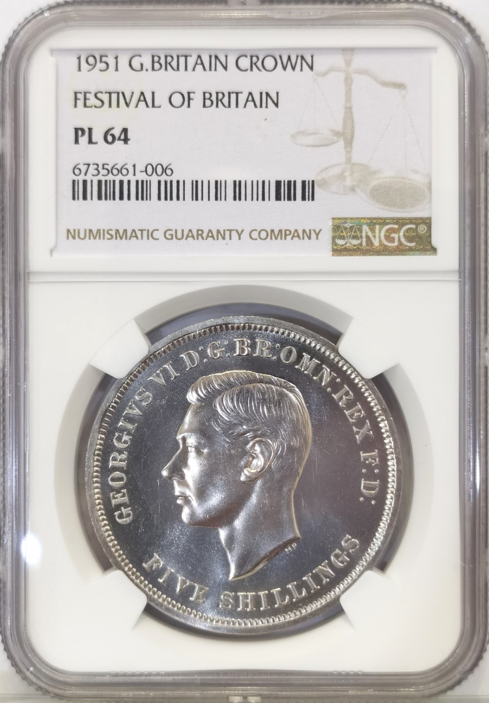 博洋堂“臻选之作”世界钱币精品专场暨第020期（全场包邮） NGC PL64 英国1951年乔治六世1克朗镍马剑