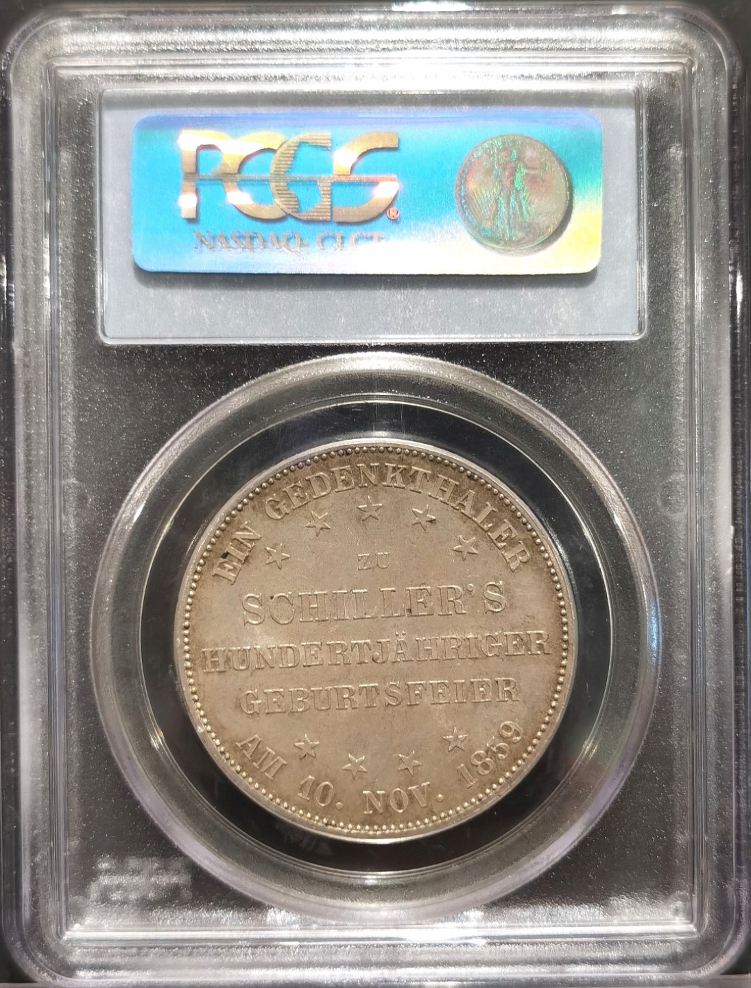 博洋堂“臻选之作”世界钱币精品专场暨第020期（全场包邮） PCGS MS64 1859年德国法兰克福席勒诞辰百年1泰勒银币