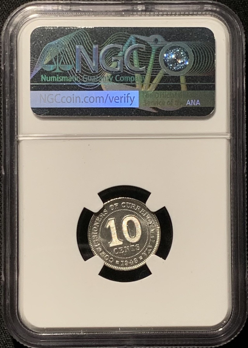 紫瑗钱币——第261期拍卖 马来亚 1943年 乔治六世 10分 银币 NGC MS63