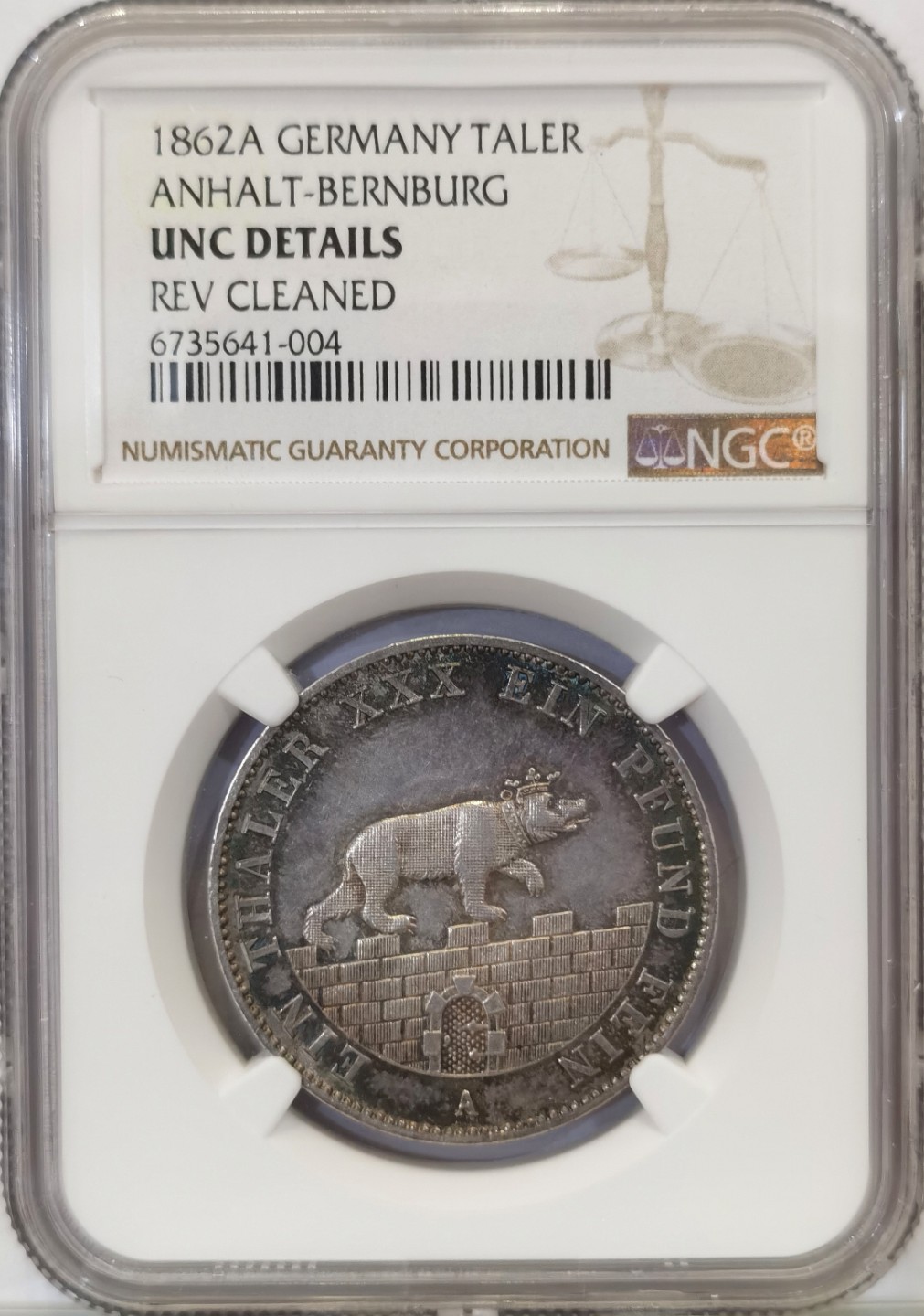 博洋堂“臻选之作”世界钱币精品专场暨第020期（全场包邮） NGC UNC 德国安哈特1862年小熊爬墙泰勒银币 热门名誉品种