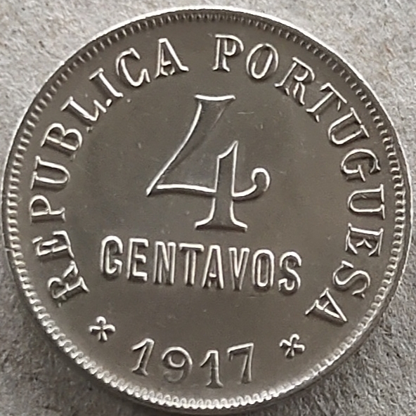 15★机器委托自动落锤★请提前出好价★满30快递包邮 葡萄牙共和国1917年4分镍币（葡萄牙女神）特殊面值直径25