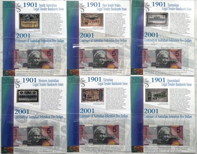 2023第14场（总第113期）：外钞、测试钞综合场 - 澳大利亚“联邦100周年”六大州全套同号纪念册共6枚UNC（EB-EG01 905068）