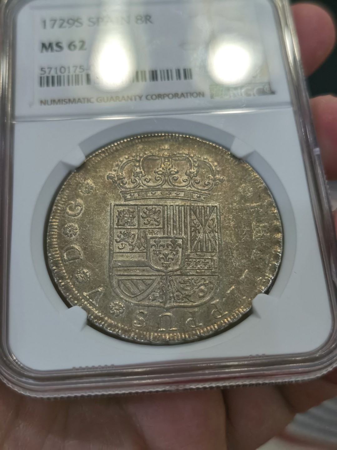 博洋堂“臻选之作”世界钱币精品专场暨第020期（全场包邮） NGC MS62 1729年西班牙腓力五世8R 稀少无面值版，克书价高，NGC唯一有分记录