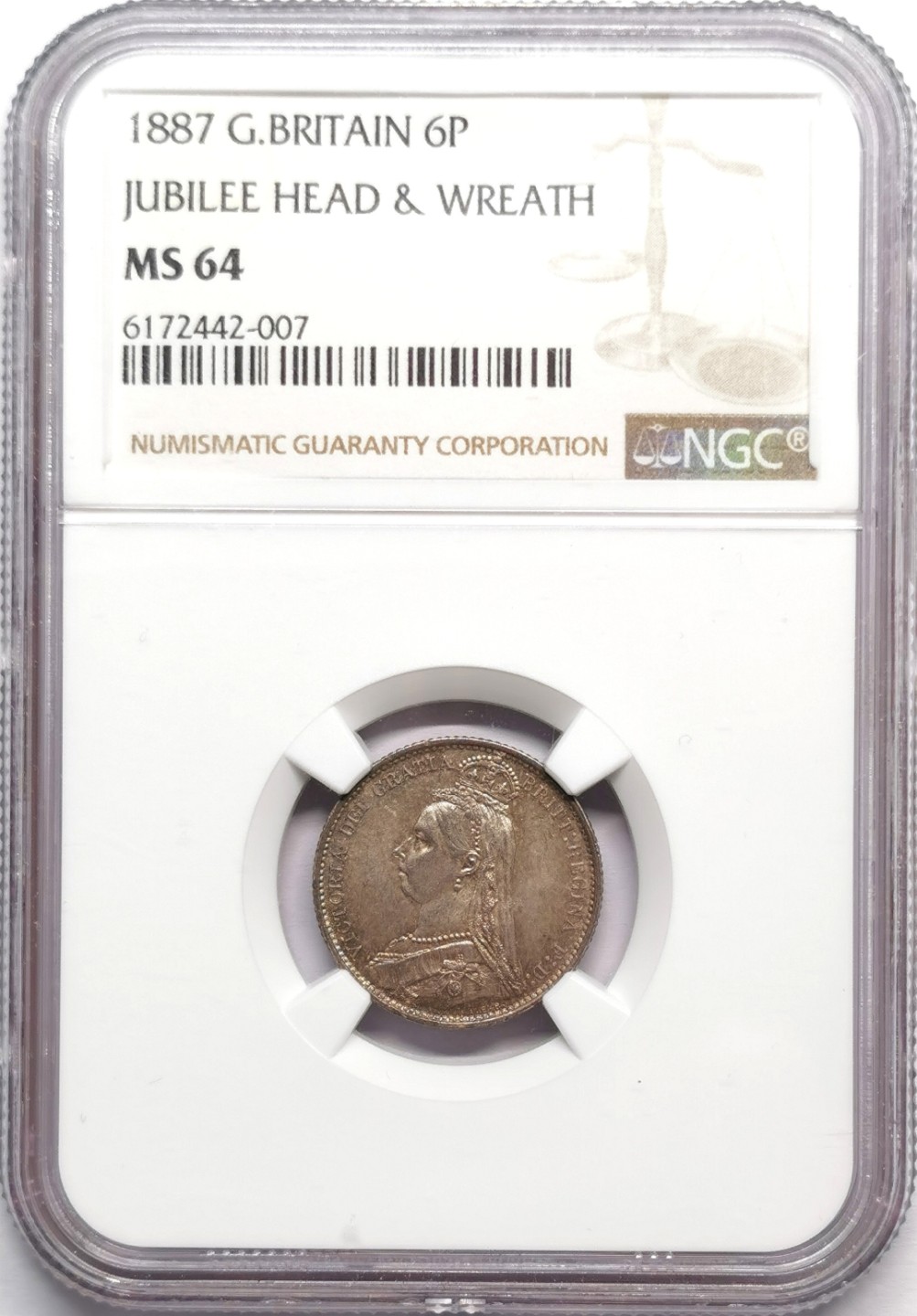 凡希社世界钱币微拍第二百三十三期 1887英国高冠6便士NGC-MS64