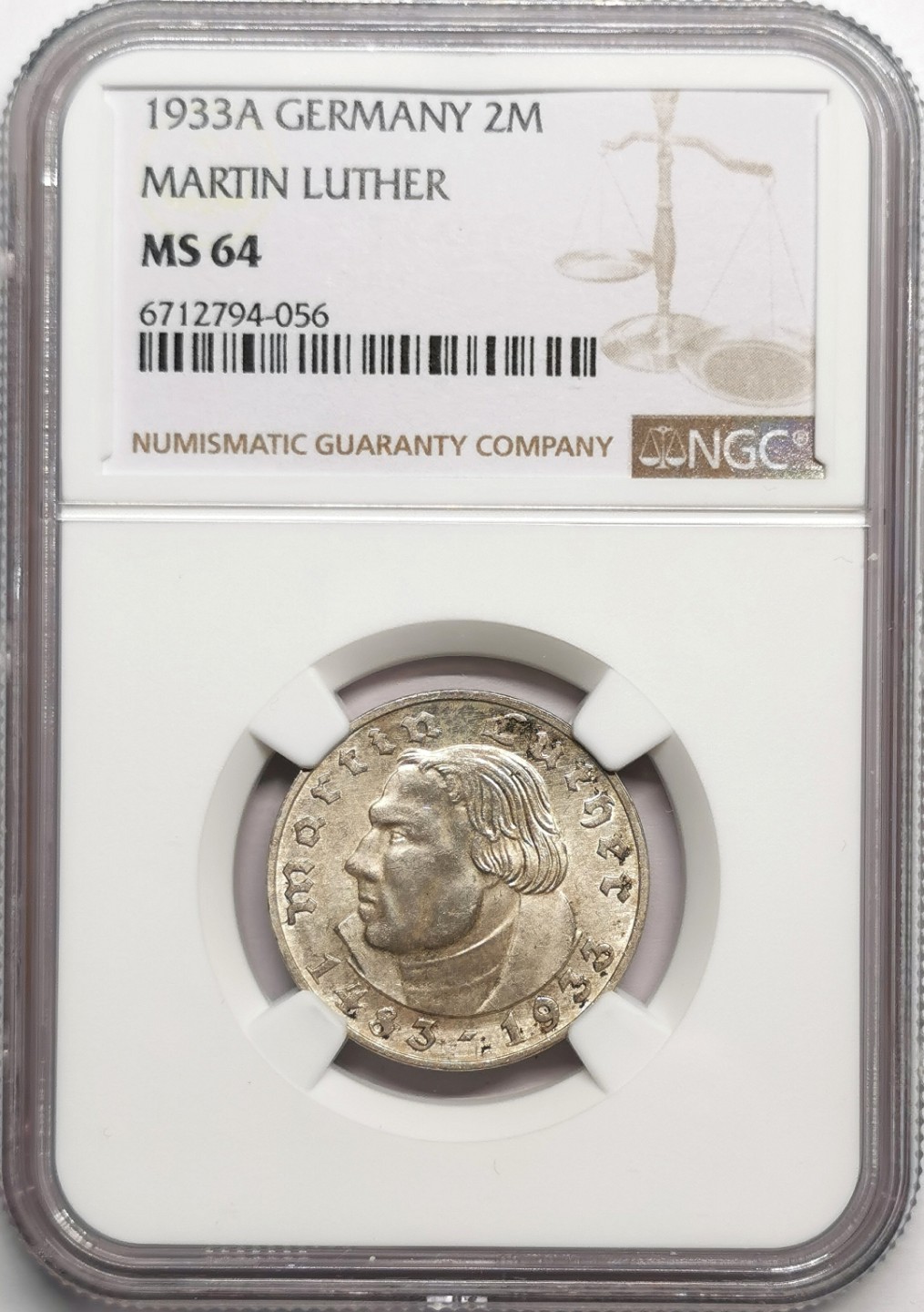 凡希社世界钱币微拍第二百三十三期 1933德国路德2马克NGC-MS64