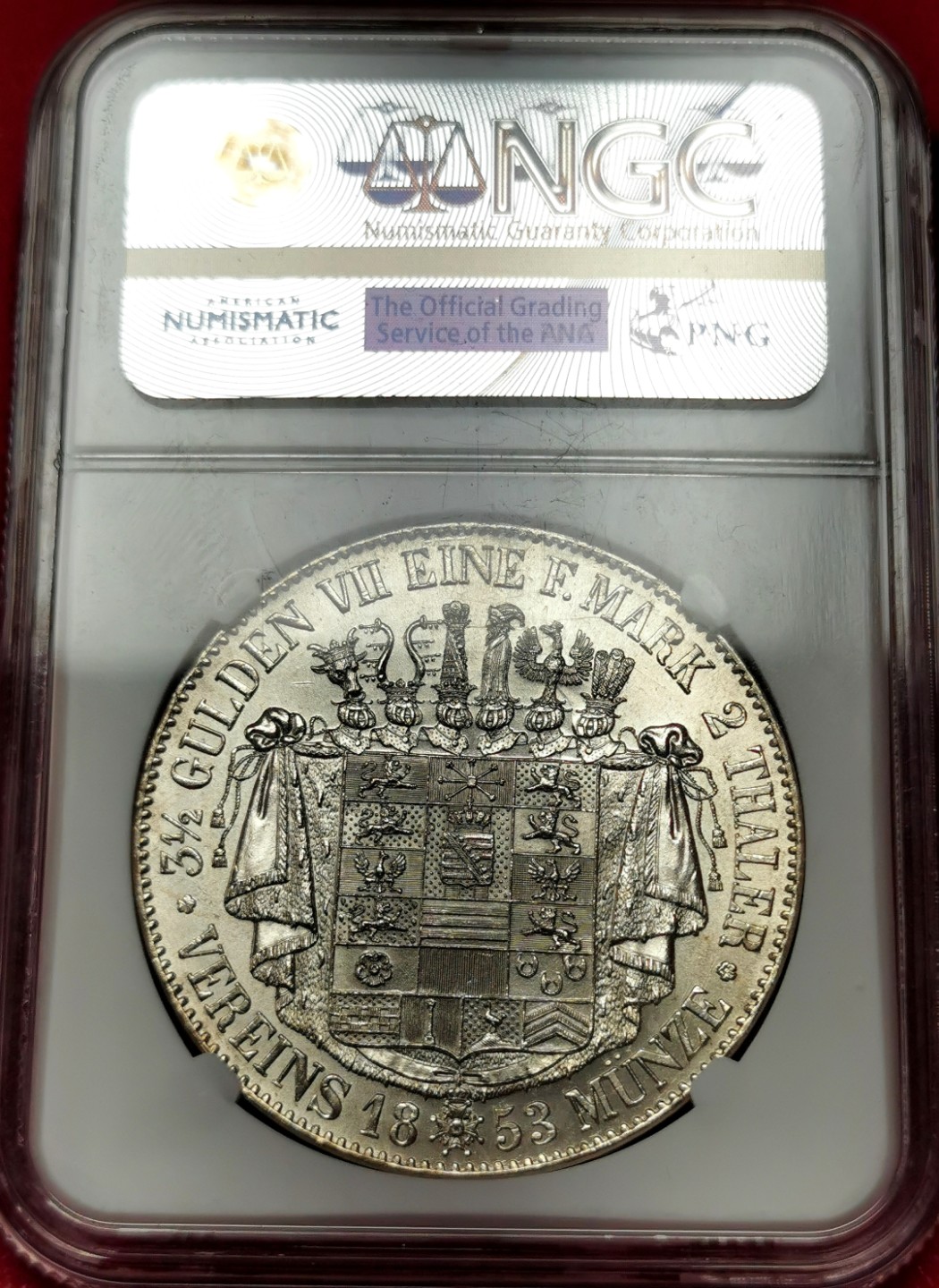 凡希社世界钱币微拍第二百三十三期 荐！1853萨克森梅宁根2泰勒大银NGC-MS63原色银光收藏级！
