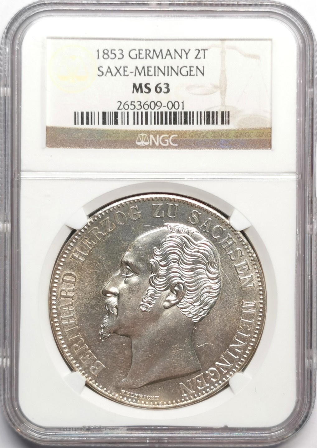 凡希社世界钱币微拍第二百三十三期 荐！1853萨克森梅宁根2泰勒大银NGC-MS63原色银光收藏级！