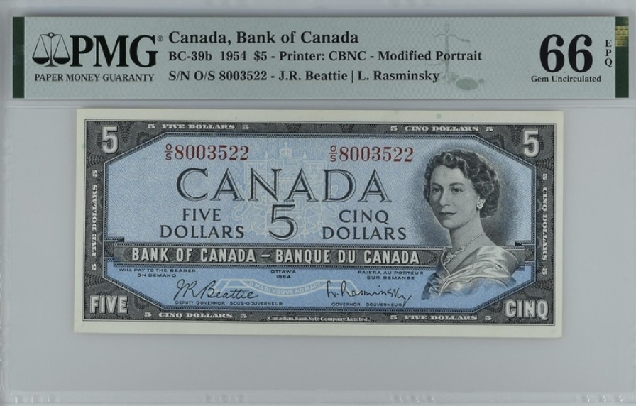 收藏联盟Quantum Auction 第243期拍卖 已更新 加拿大1954年5元 PMG66 水獭瀑布