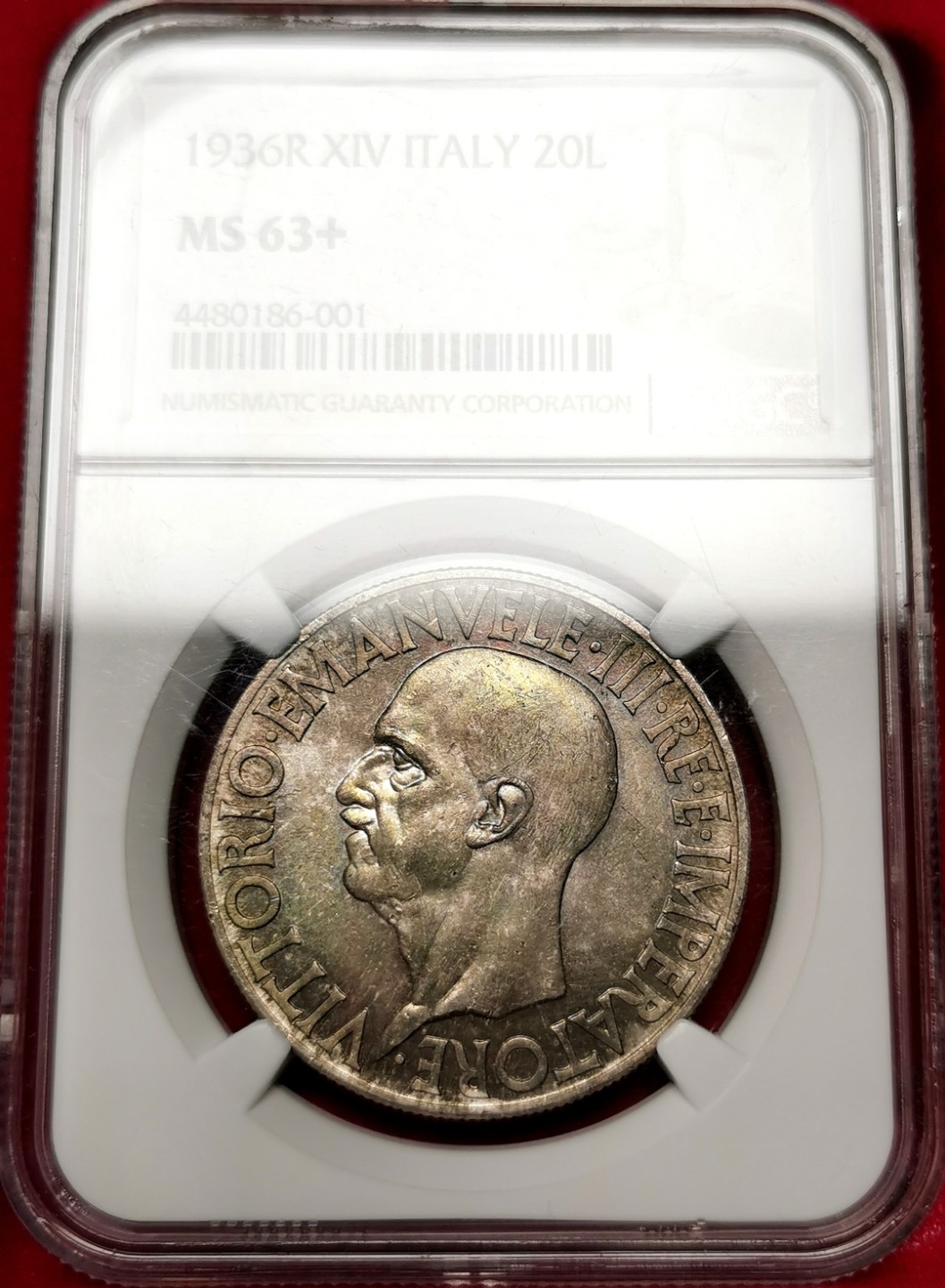 凡希社世界钱币微拍第二百三十三期 荐！1936意大利法西斯版执束棒与NIKE的女神20里拉大银NGC-MS63+五彩绝美收藏级！