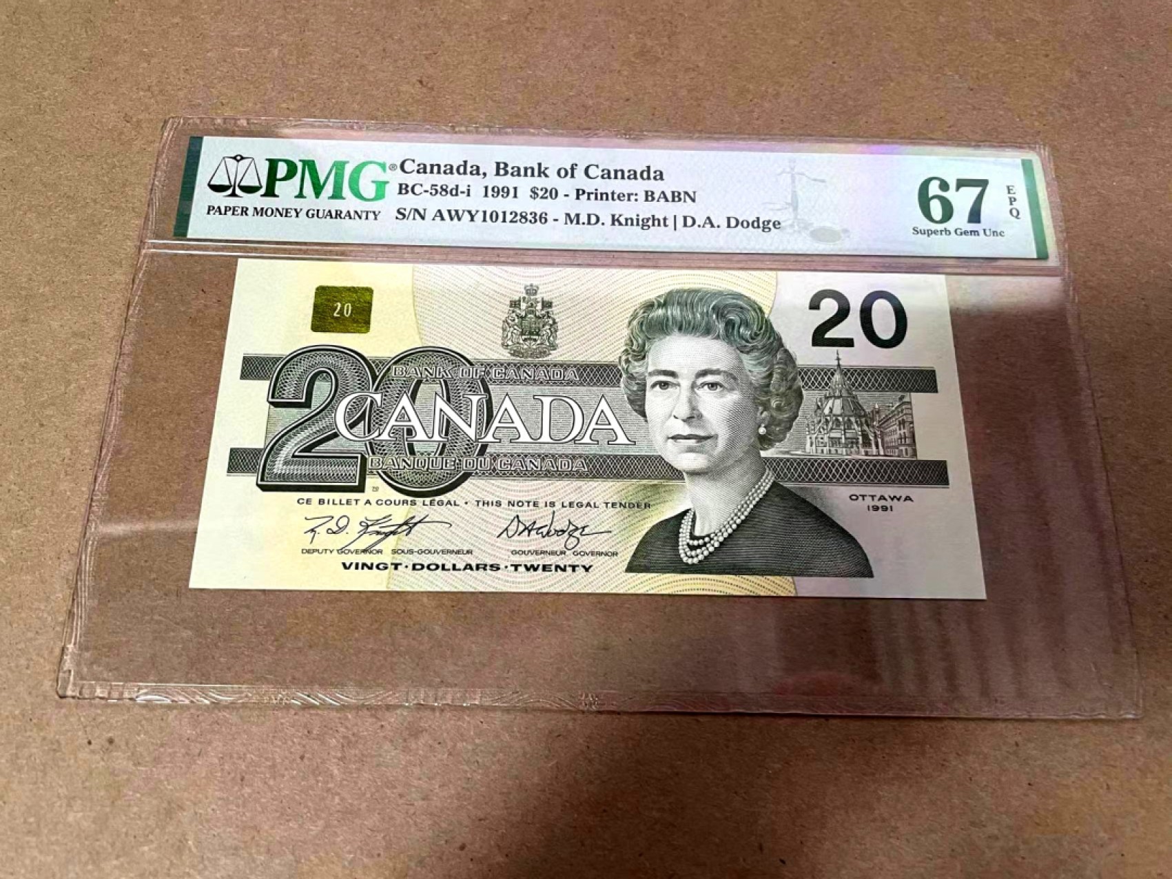 【Blue Auction】✨世界纸币精拍第306期——南越豹子【精】 【无47】加拿大 1991年20镑 PMG67EPQ 高分 女王