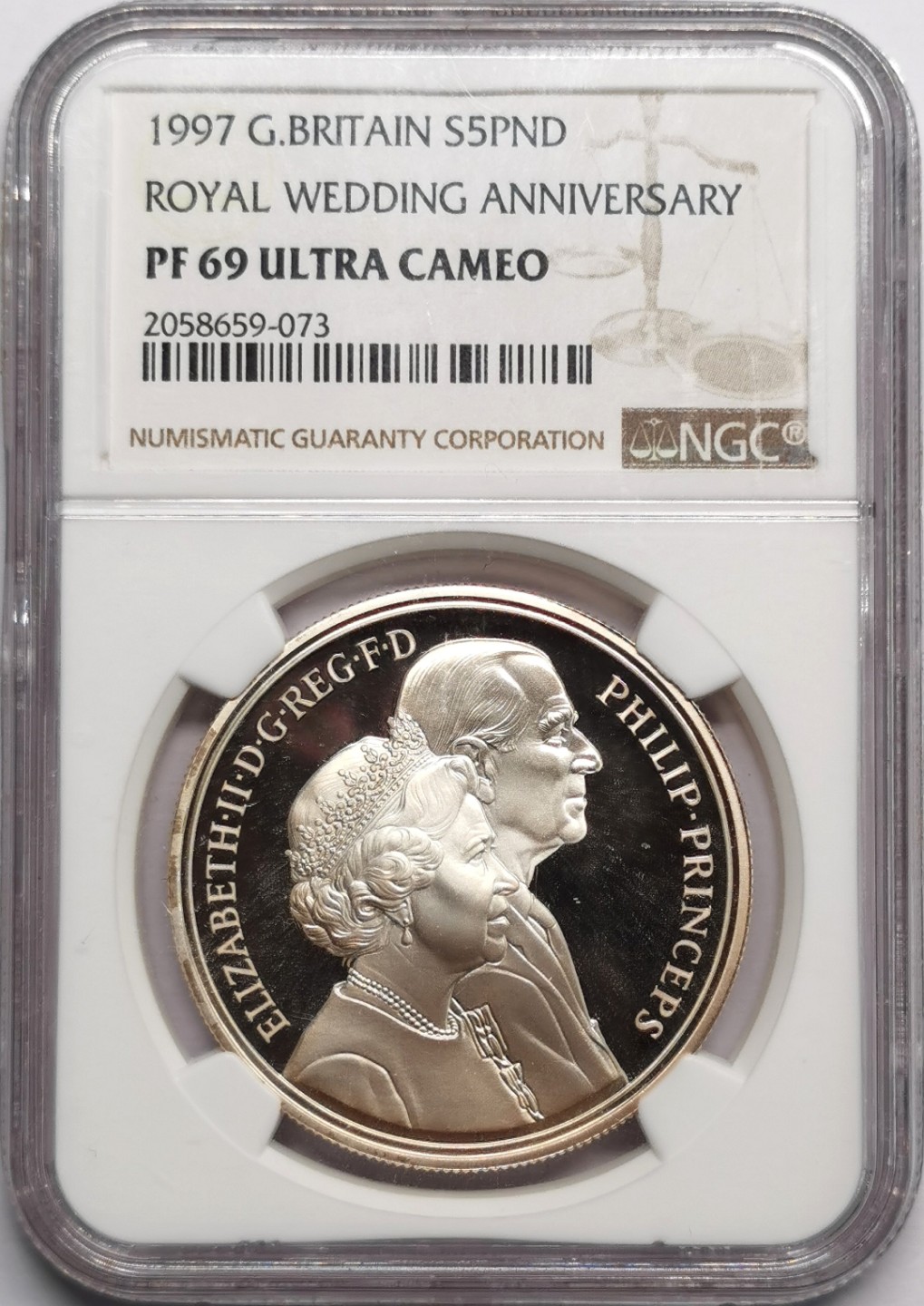 凡希社世界钱币微拍第二百三十三期 1997英国伊丽莎白女王金婚纪念5镑精铸NGC-PF69UC