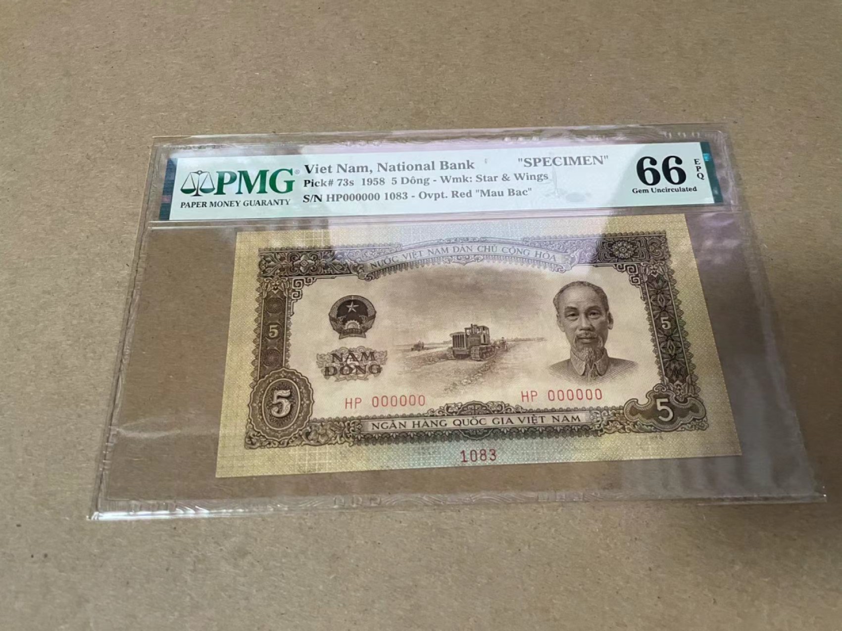 【Blue Auction】✨世界纸币精拍第306期——南越豹子【精】 【样钞】越南 1958年5盾 PMG66EPQ 