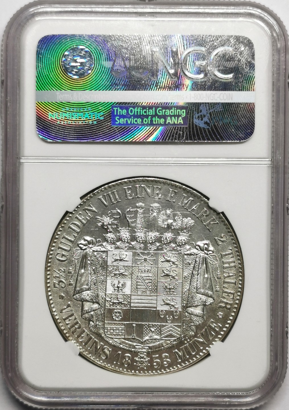 凡希社世界钱币微拍第二百三十三期 荐！1853萨克森梅宁根2泰勒大银NGC-MS63原色银光收藏级！