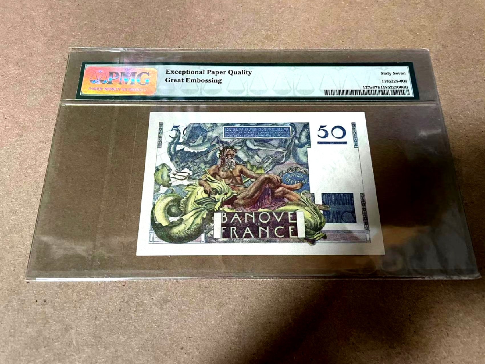 【Blue Auction】✨世界纸币精拍第306期——南越豹子【精】  【a版 背标GREAT EMBOSSING少见】法国 1946年50法郎 PMG67EPQ 高分海王