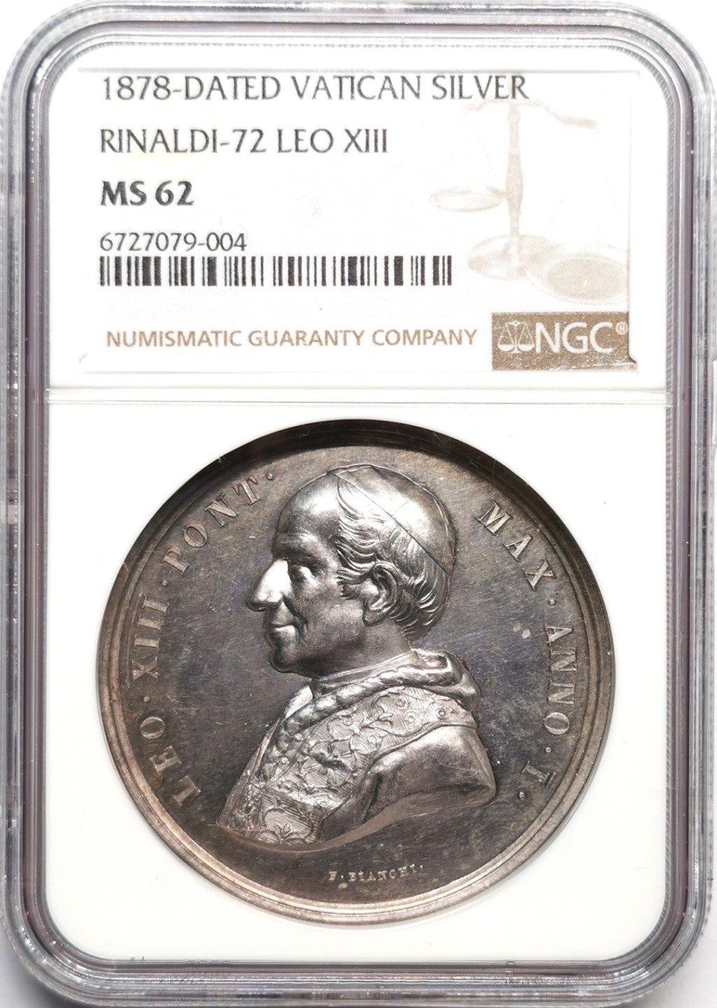 凡希社世界钱币微拍第二百三十三期 1878梵蒂冈教宗里奥十三世纪念银章NGC-MS62