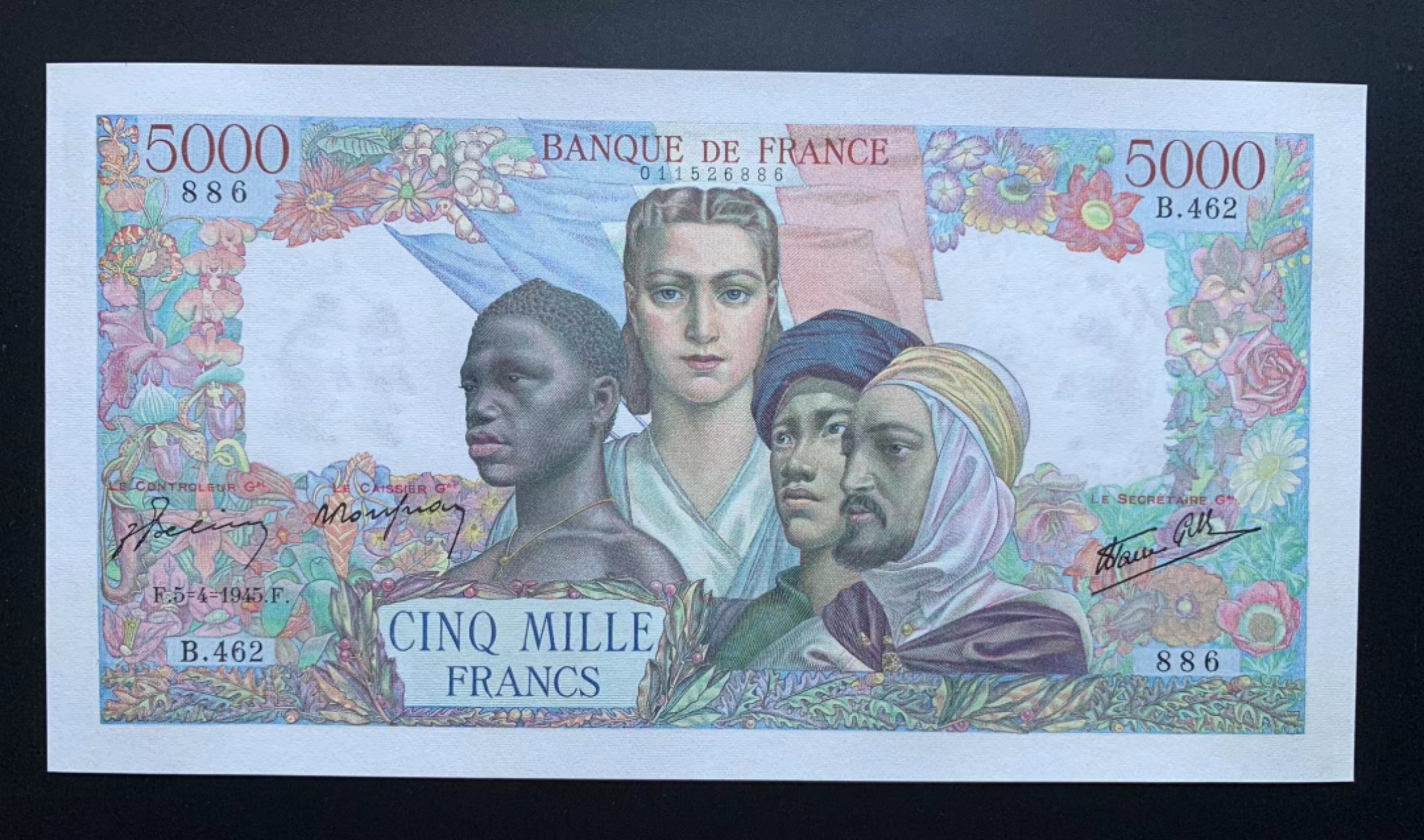 【Blue Auction】✨世界纸币精拍第306期——南越豹子【精】 【倒置号886】法国 1945年5000法郎 大团结 UNC-  大票幅