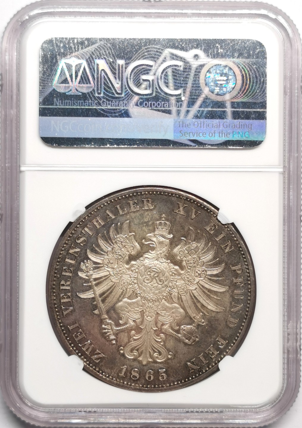 凡希社世界钱币微拍第二百三十三期 荐！1865普鲁士威廉一世2泰勒大银精铸NGC-PF64五彩顶级品相！
