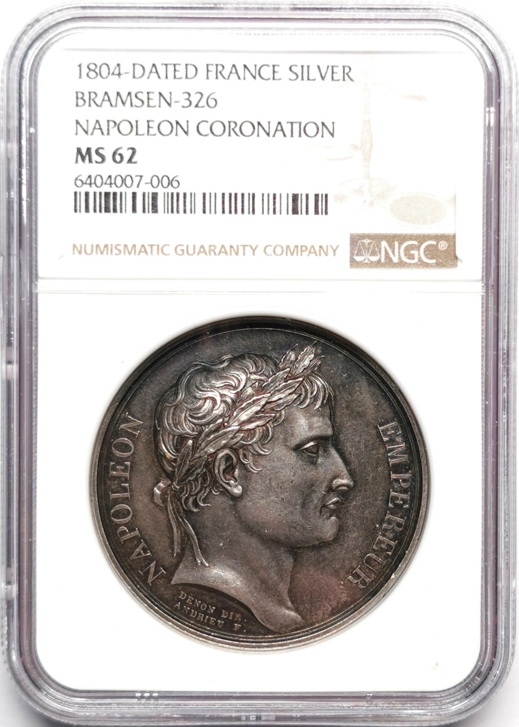 凡希社世界钱币微拍第二百三十三期 1804法国拿破仑加冕纪念银章NGC-MS62黑彩！