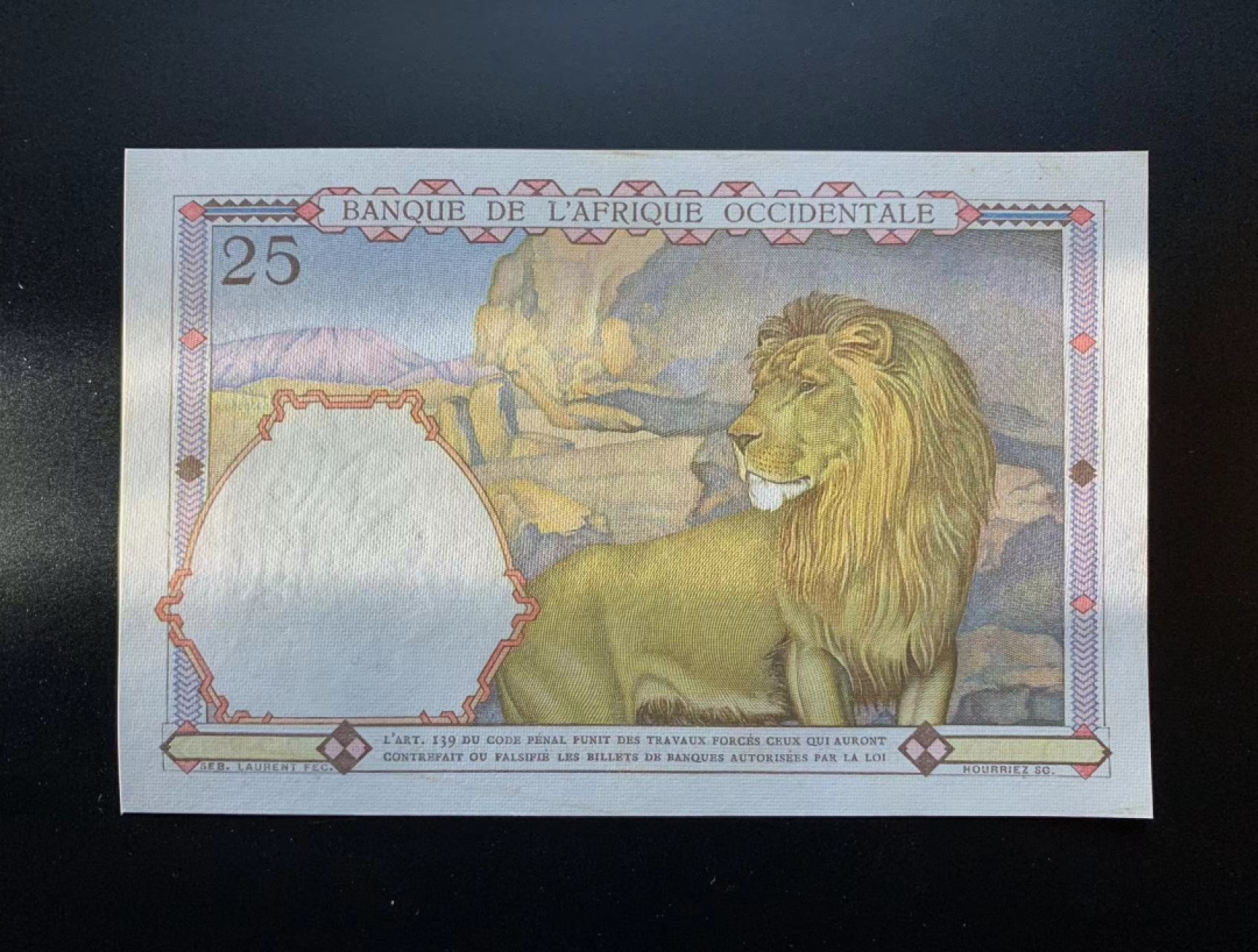 【Blue Auction】✨世界纸币精拍第306期——南越豹子【精】 【222豹子号】法属西非 1942年25法郎 大金狮 UNC-
