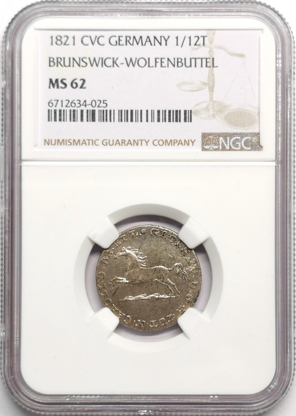 凡希社世界钱币微拍第二百三十三期 1821布伦瑞克飞马1/12泰勒NGC-MS62