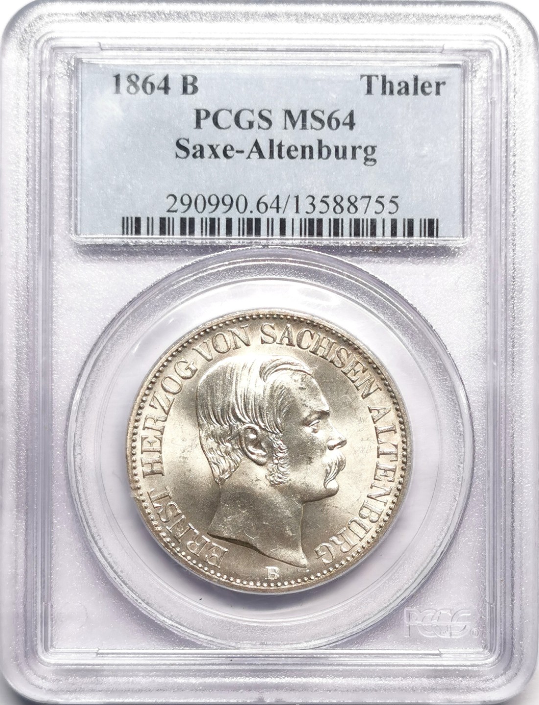 凡希社世界钱币微拍第二百三十三期 荐！1864萨克森阿尔腾贝格泰勒PCGS-MS64全银光底板一流！