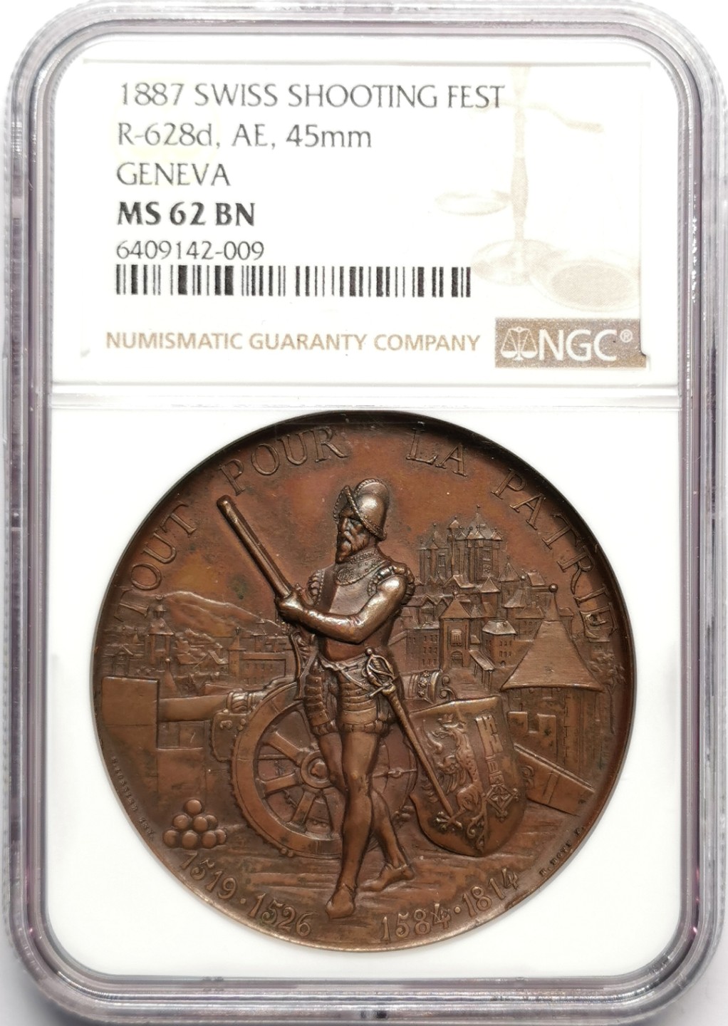 凡希社世界钱币微拍第二百三十三期 1887瑞士日内瓦射击节纪念铜章NGC-MS62