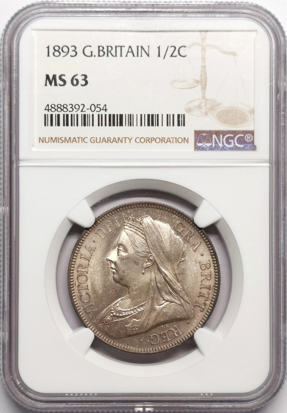 凡希社世界钱币微拍第二百三十三期 1893英国老维批纱半克朗NGC-MS63