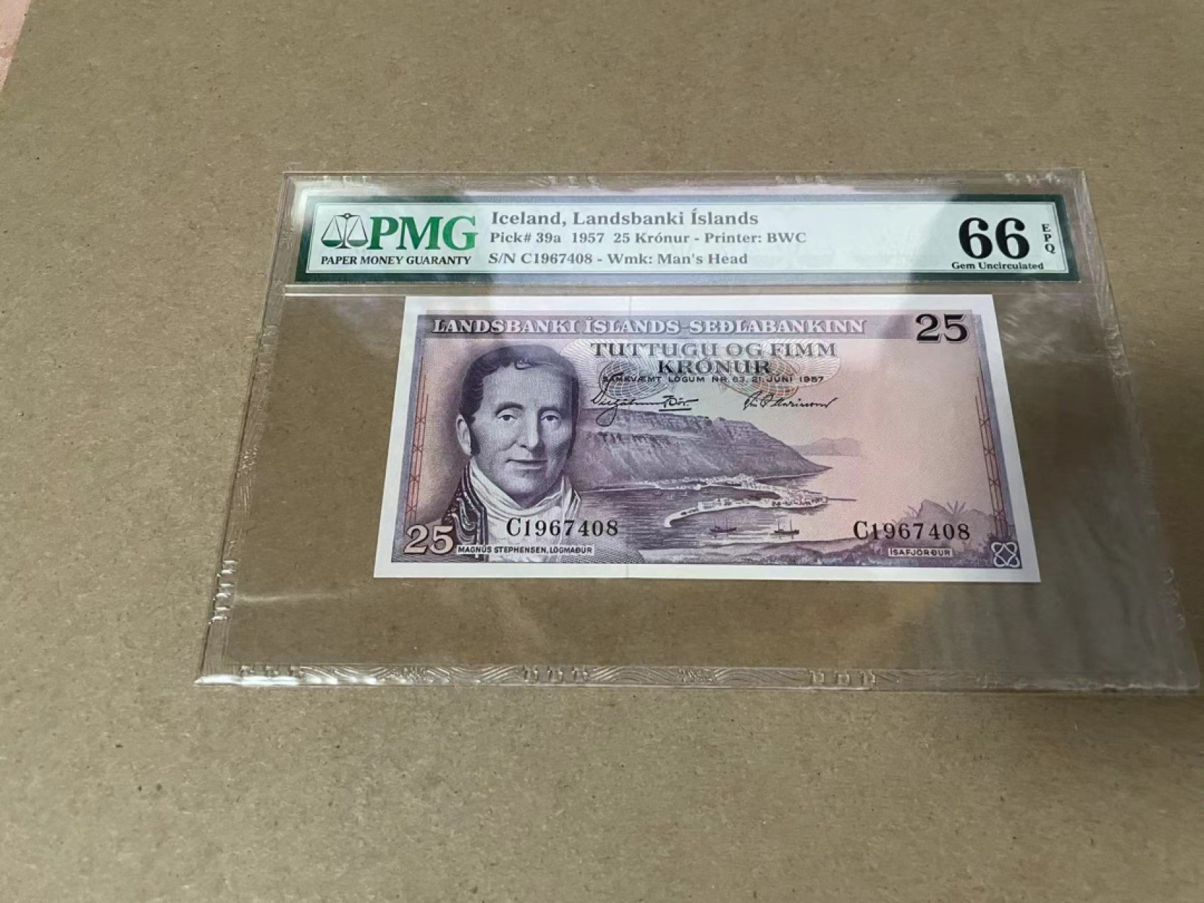 【Blue Auction】✨世界纸币精拍第306期——南越豹子【精】 冰岛 1957年25克朗 PMG66EPQ  