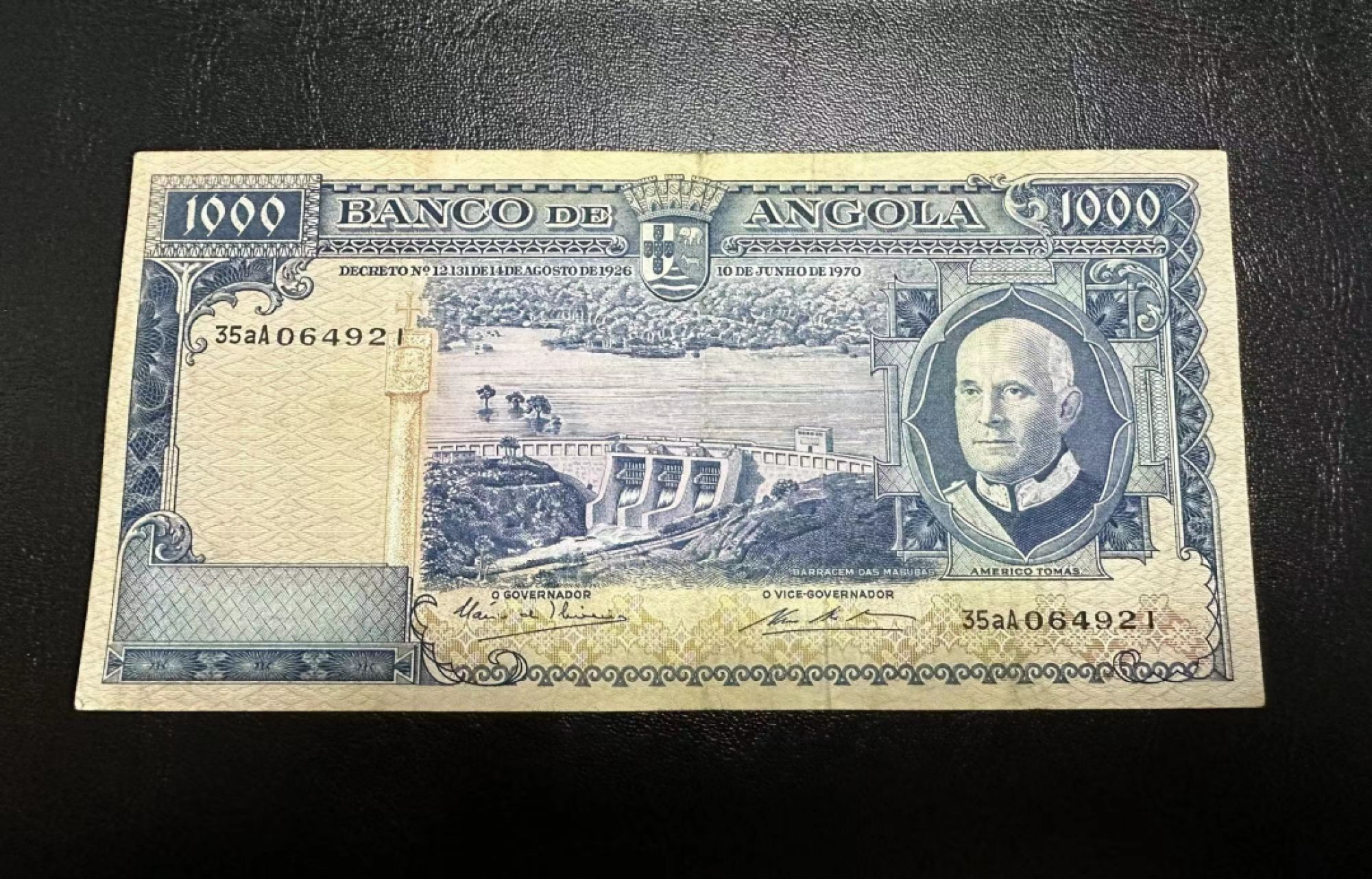 【Blue Auction】✨世界纸币精拍第306期——南越豹子【精】 安哥拉 1970年1000埃斯库多 品相如图