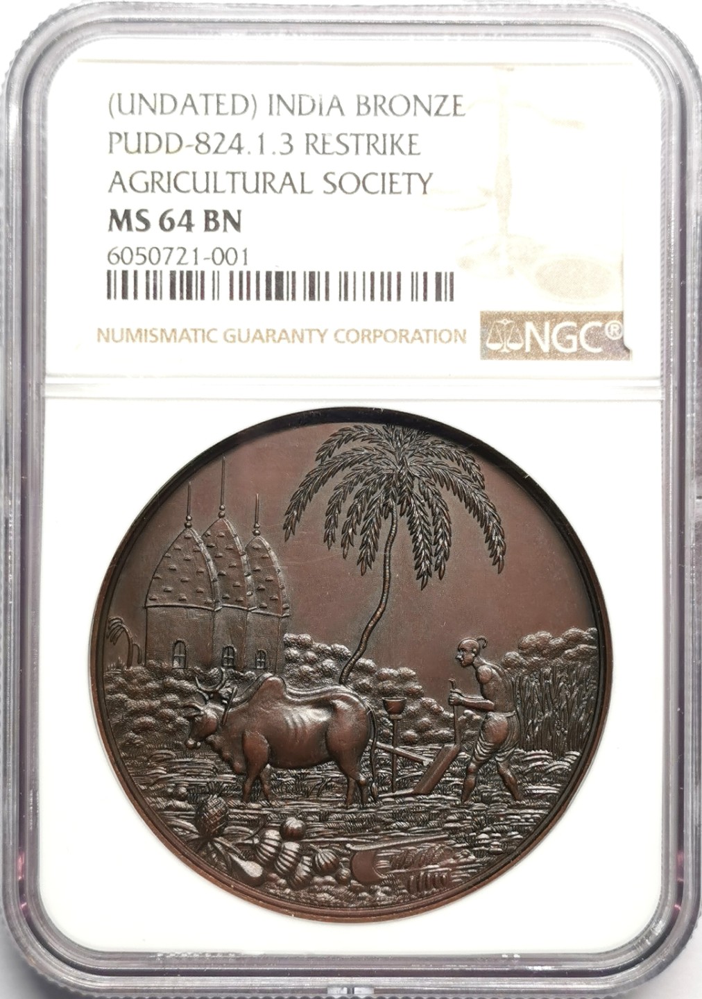 凡希社世界钱币微拍第二百三十三期 十九世纪印度农业协会纪念铜章NGC-MS64铜质精良！