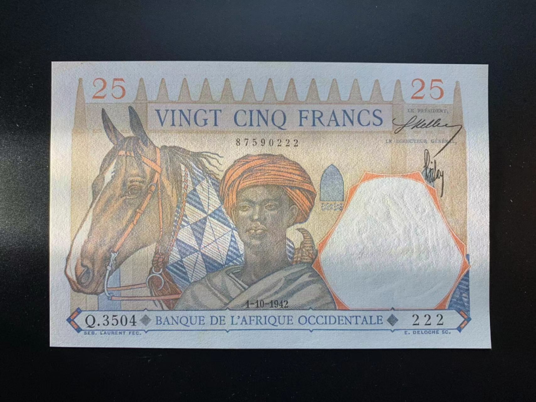 【Blue Auction】✨世界纸币精拍第306期——南越豹子【精】 【222豹子号】法属西非 1942年25法郎 大金狮 UNC-