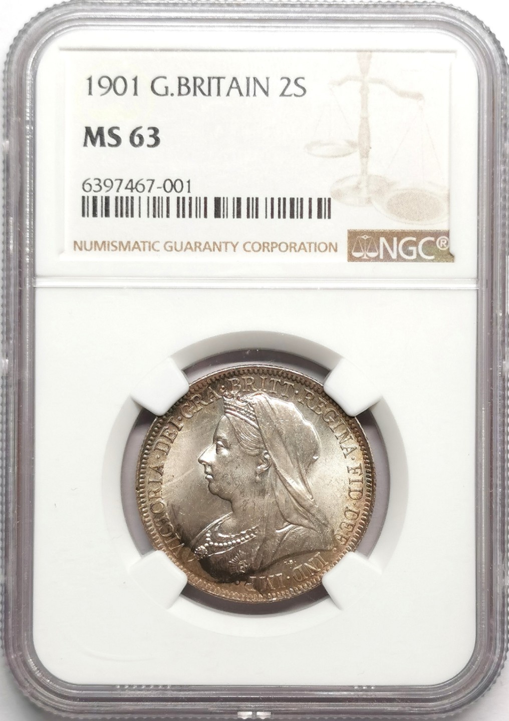 凡希社世界钱币微拍第二百三十三期 1901英国批纱2先令NGC-MS63