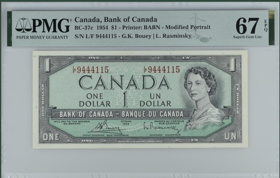 收藏联盟Quantum Auction 第243期拍卖 已更新 加拿大1954年1元 PMG67 豹子号身