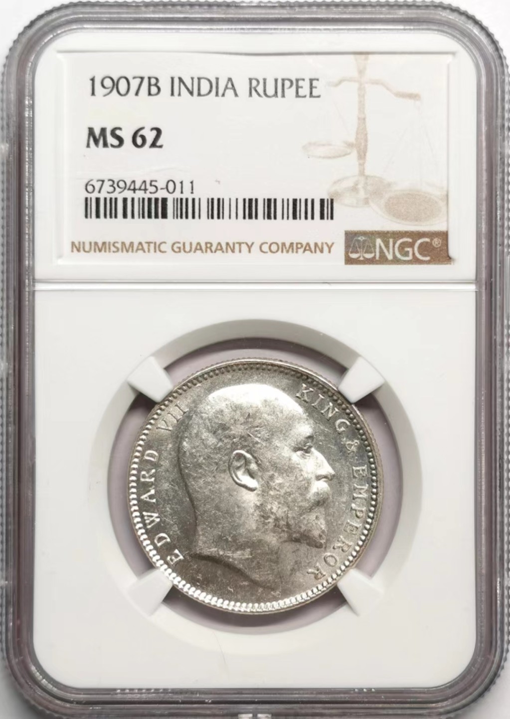 凡希社世界钱币微拍第二百三十三期 1907B英属印度爱七卢比NGC-MS62