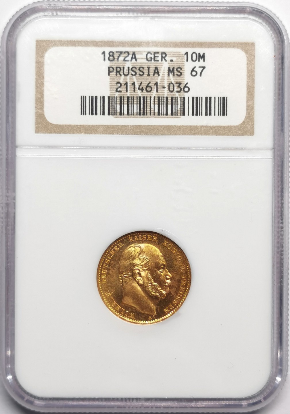 凡希社世界钱币微拍第二百三十三期 1872A普鲁士短翅10马克金币NGC-MS67高分收藏级！