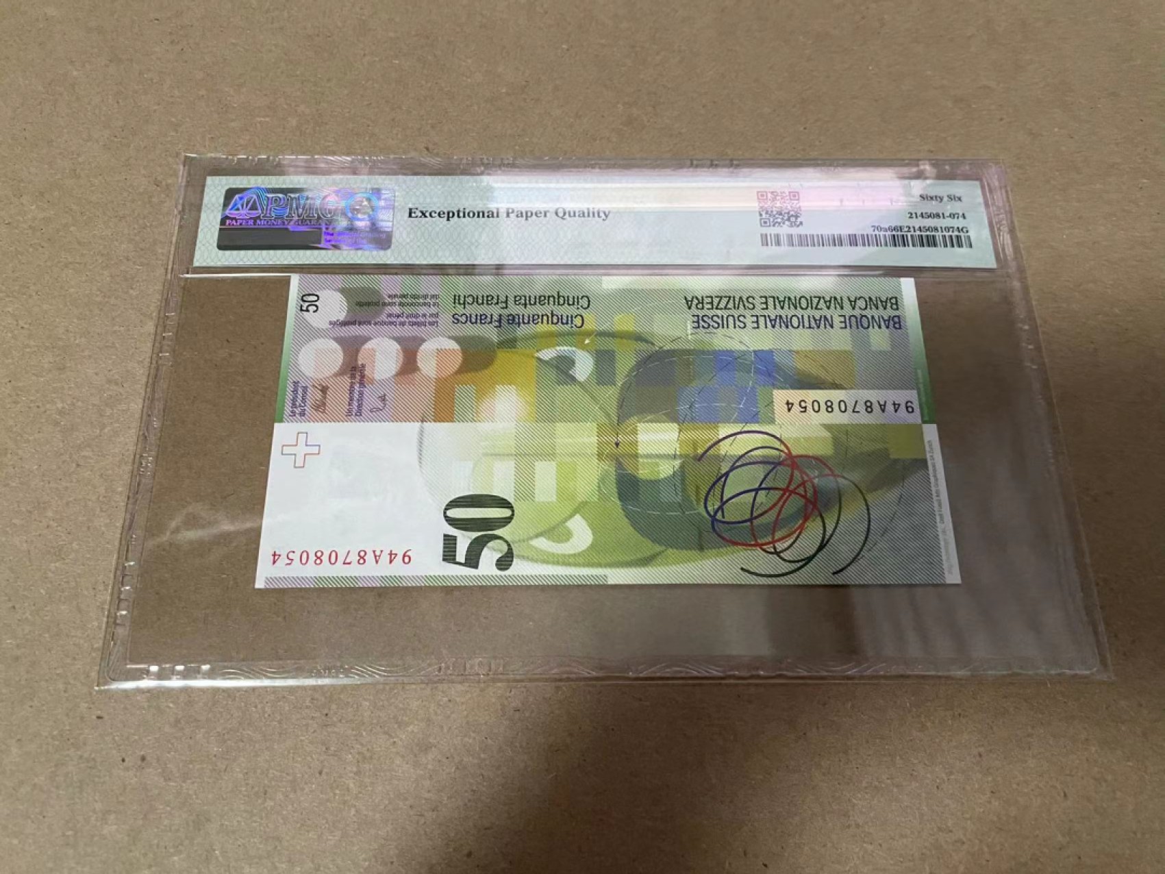 【Blue Auction】✨世界纸币精拍第306期——南越豹子【精】 【a版】瑞士 1994年50法郎 PMG66EPQ 