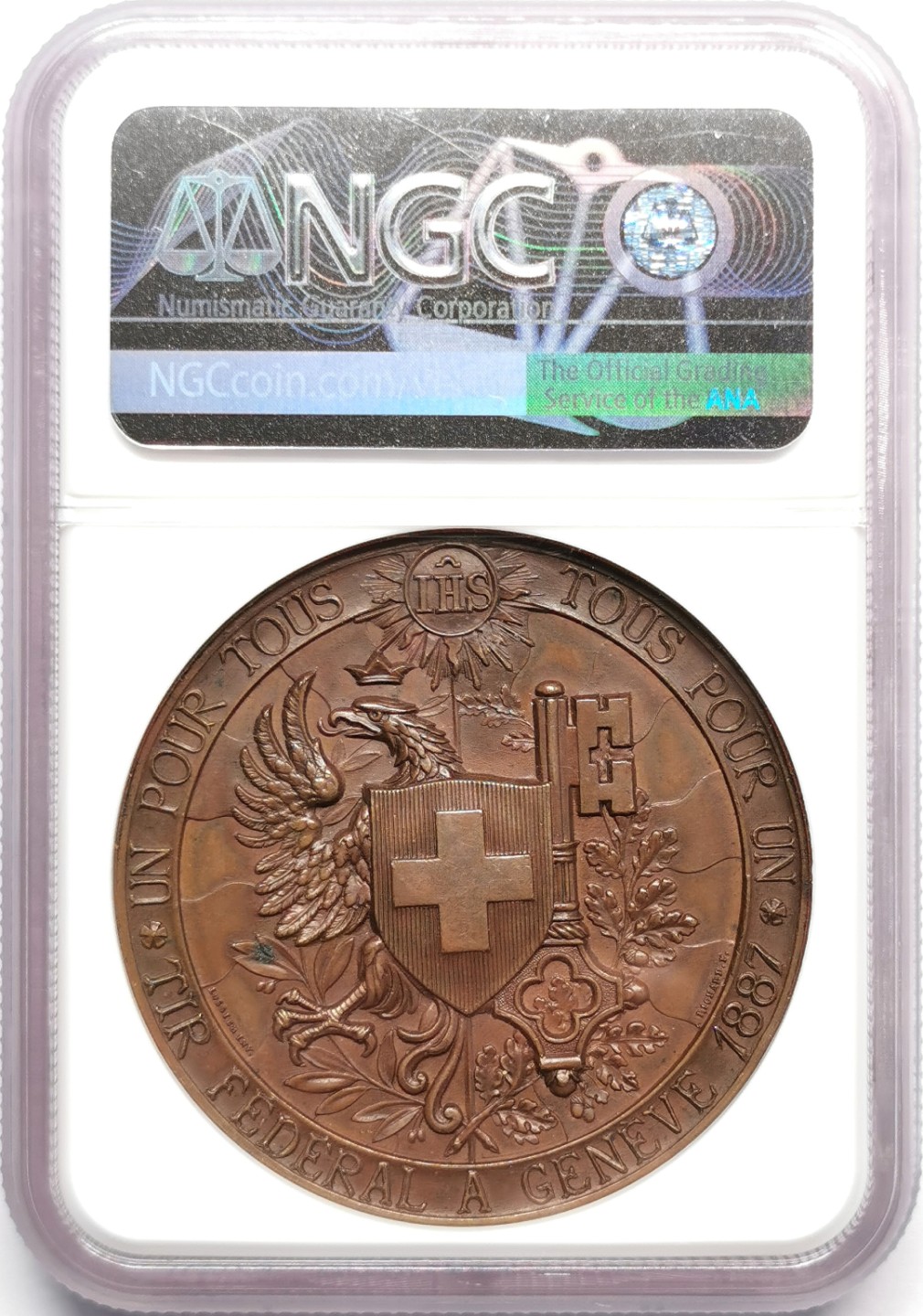 凡希社世界钱币微拍第二百三十三期 1887瑞士日内瓦射击节纪念铜章NGC-MS62