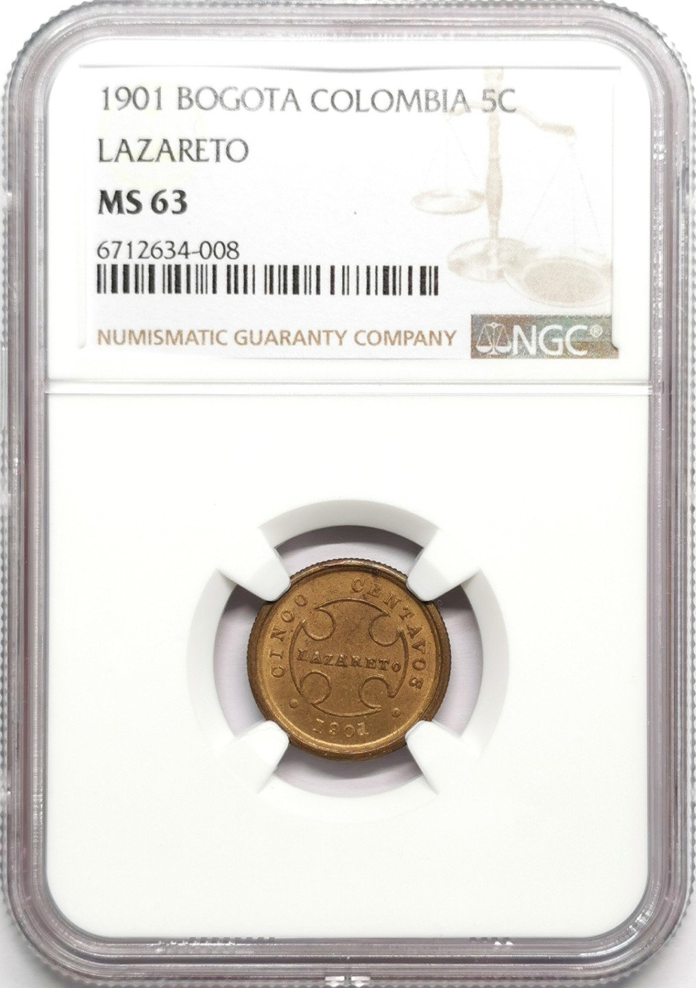 凡希社世界钱币微拍第二百三十三期 1901哥伦比亚5分铜币NGC-MS63