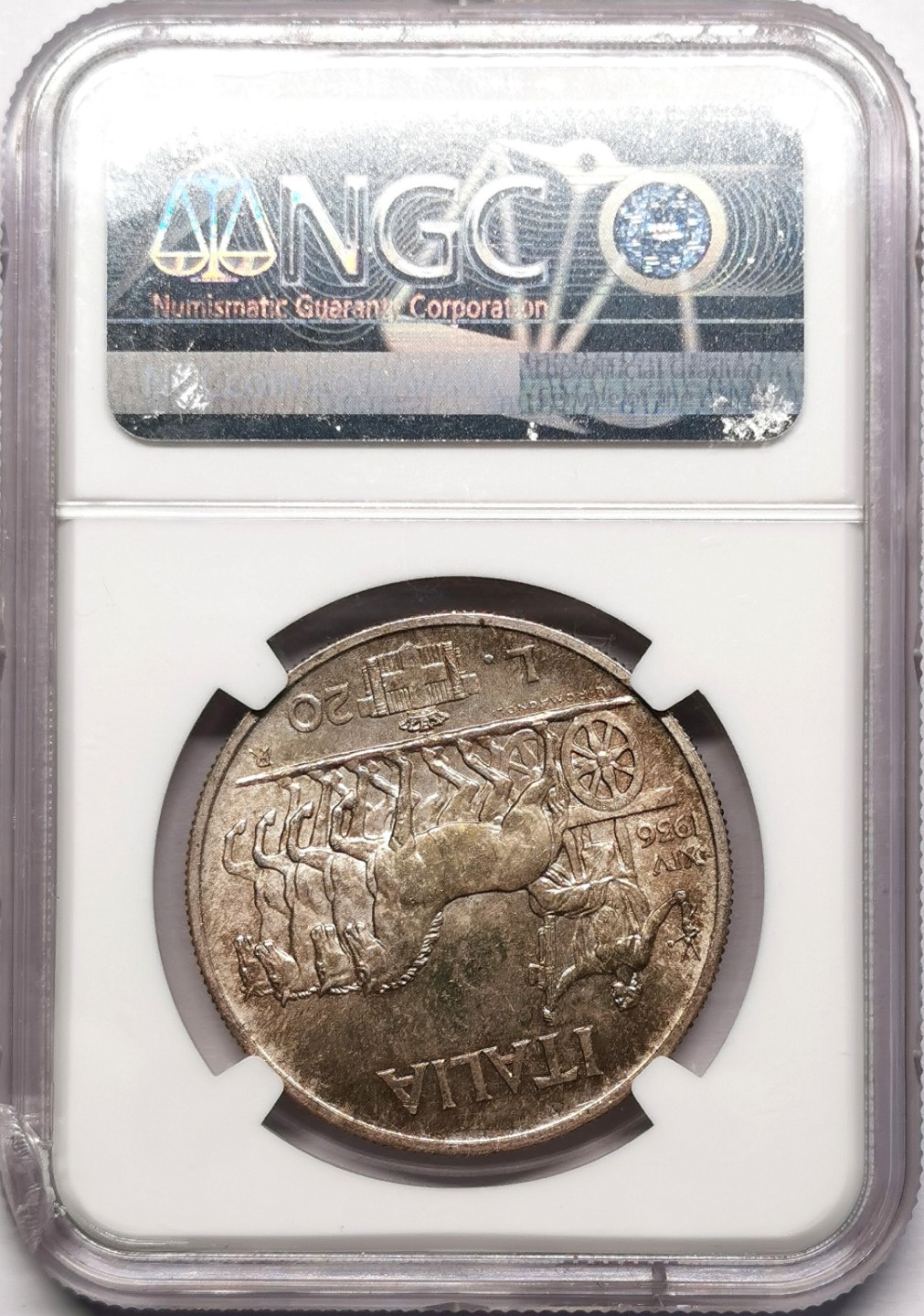 凡希社世界钱币微拍第二百三十三期 荐！1936意大利法西斯版执束棒与NIKE的女神20里拉大银NGC-MS63+五彩绝美收藏级！