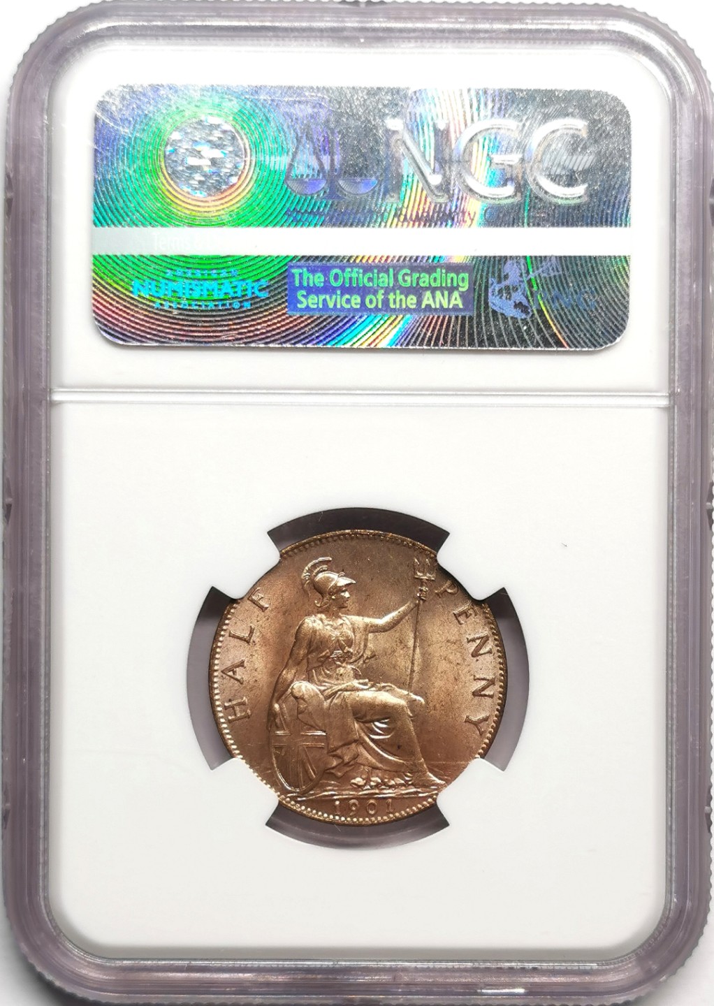 凡希社世界钱币微拍第二百三十三期 1901英国批纱1/2便士铜币NGC-MS65