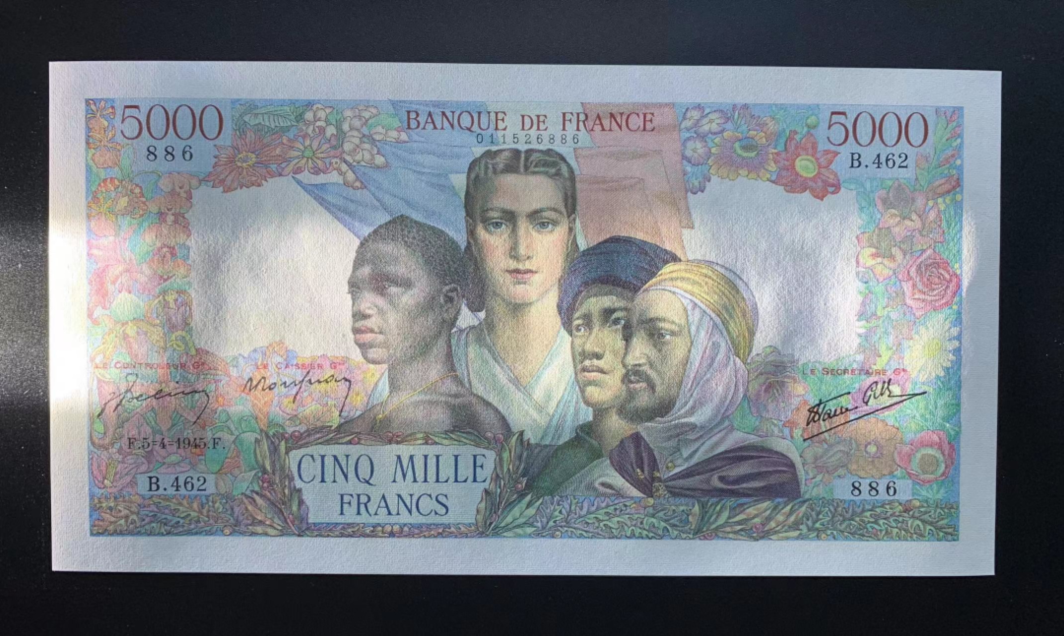 【Blue Auction】✨世界纸币精拍第306期——南越豹子【精】 【倒置号886】法国 1945年5000法郎 大团结 UNC-  大票幅