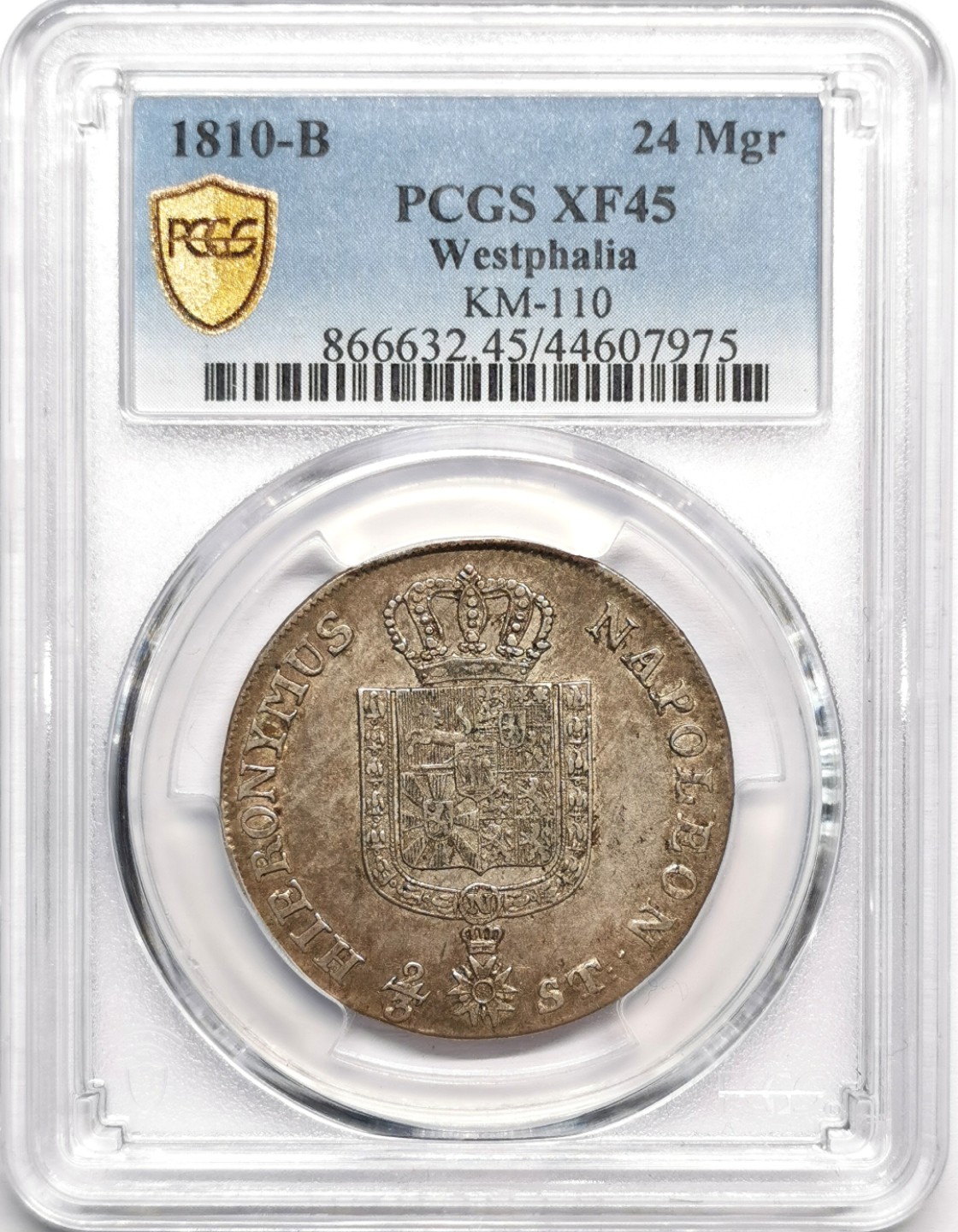 凡希社世界钱币微拍第二百三十三期 1810威斯特伐利亚24MGR银币PCGS-XF45
