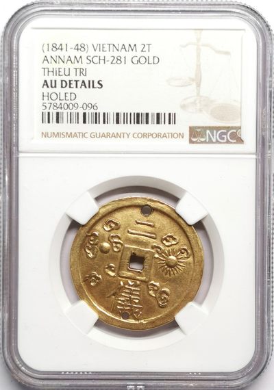 凡希社世界钱币微拍第二百三十三期 - 荐！1841-48大南绍治二仪方孔金质赏钱NGC-AUD