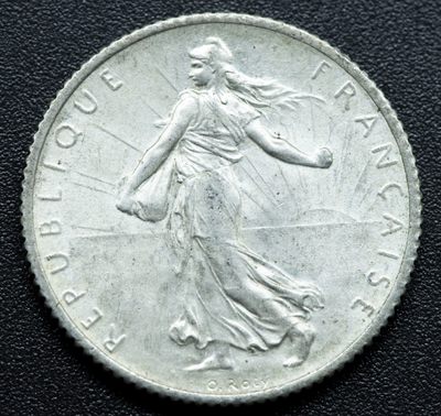 火彩社世界钱币专场拍卖 无底0佣金 欧洲早期老银币 - 法国 1915年 播种女神 1法郎银币